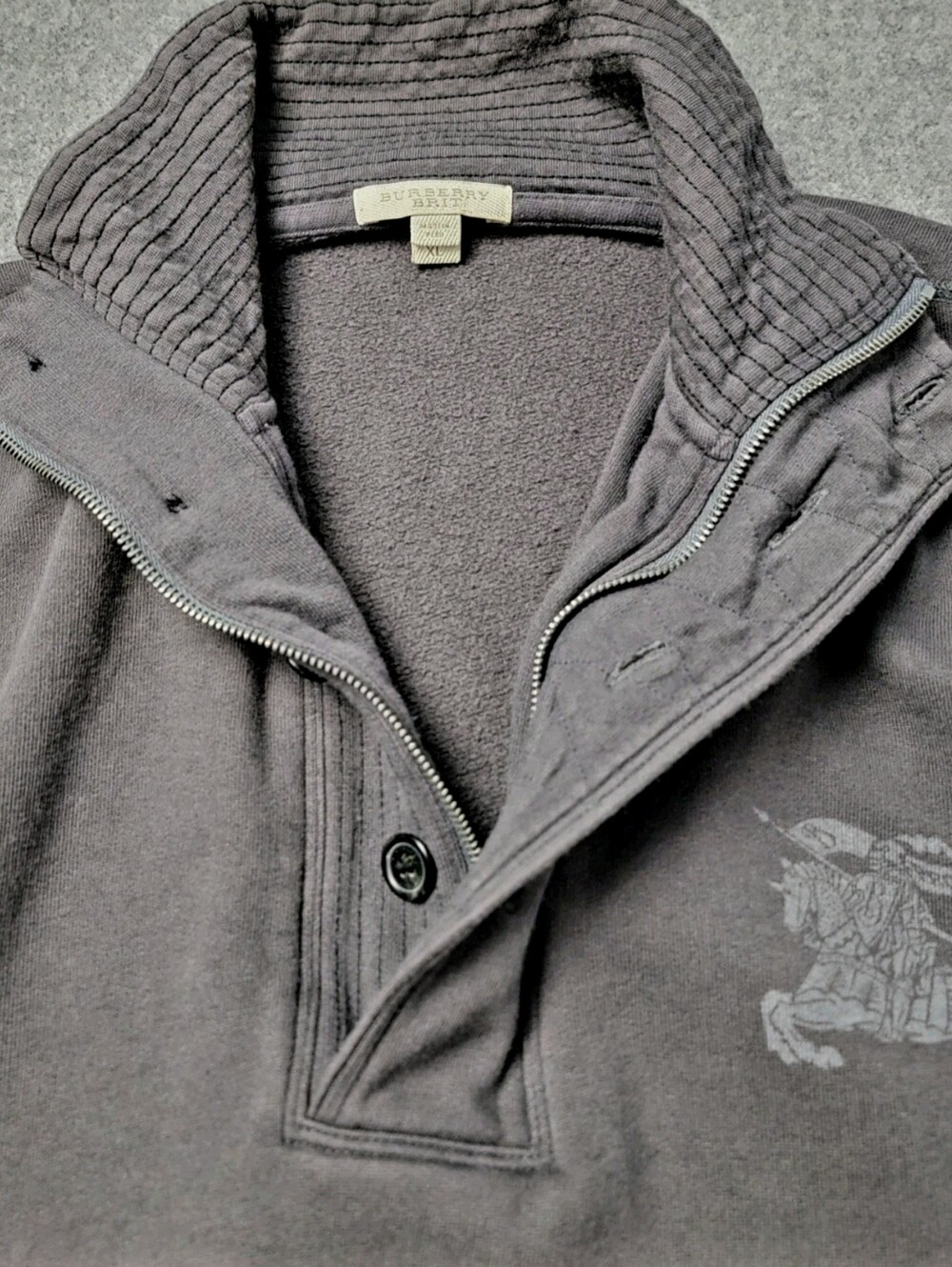 Burberry Men’s Gray Pullover Zip-Button Sweater